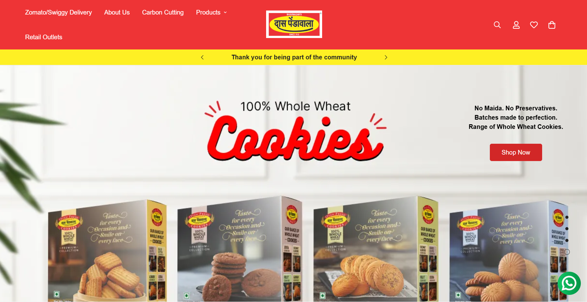 Das Pendawala cookies e-commerce homepage