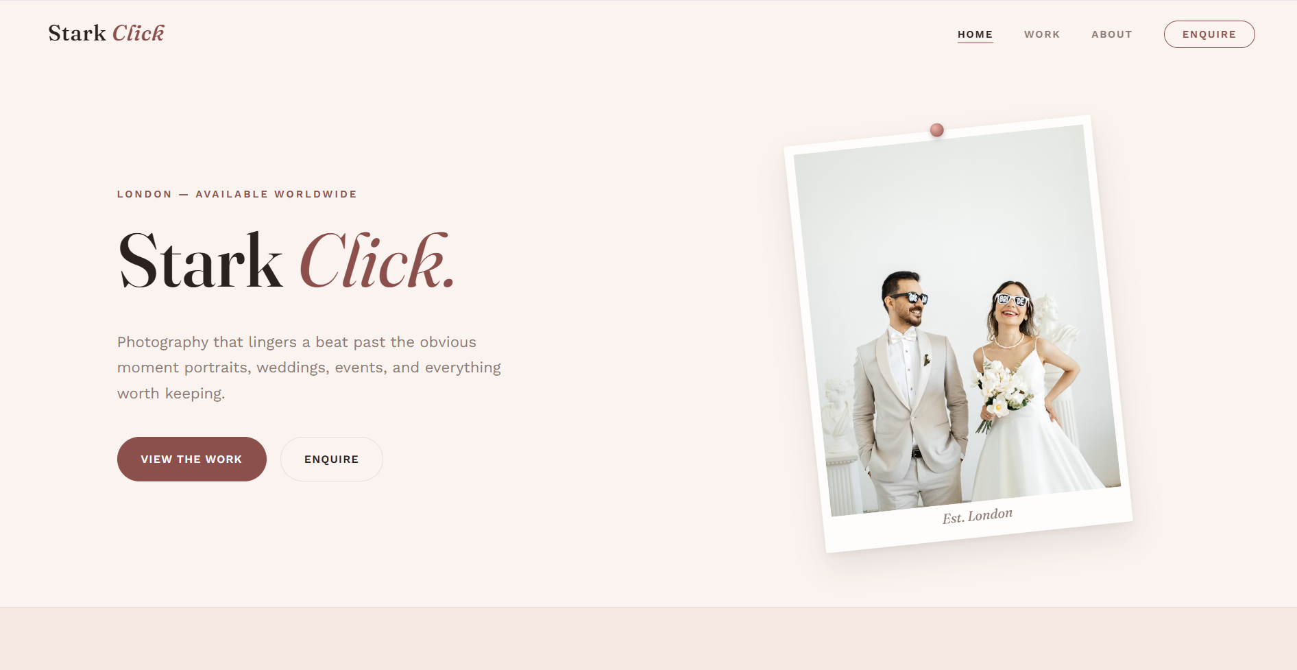 Stark Click photography studio homepage